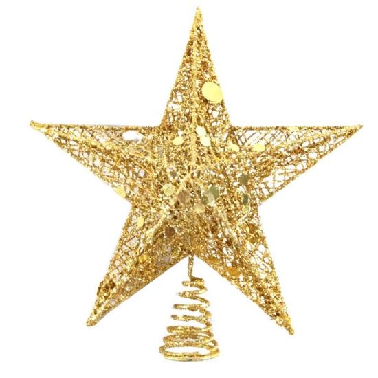 Étoile De Noël Dorée Pour Sapin – 20 Cm, Design 3D Pailleté | Base Spirale, Facile à Fixer | Décoration Festive Maison