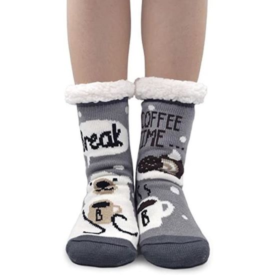 Chaussettes Pantoufles Jennifer Anderton - Fourrure Intérieure - Semelle Antidérapante - Taille 37-41 - Gris/framboise/vin