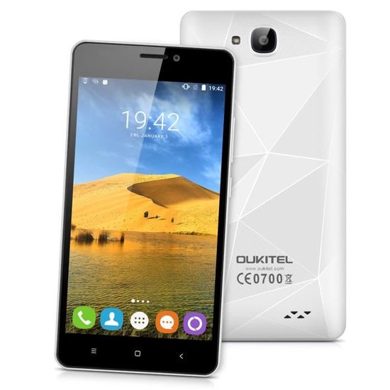 Oukitel C3 5" 3G Smartphone Téléphone Débloqué Blanc Android 6.0 MT6580 Quad Core 1G RAM 8G ROM Dual SIM Mobile