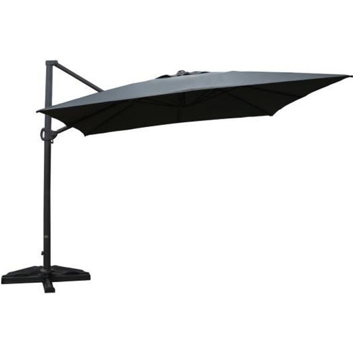 SORARA ROMA Deluxe Parasol déporté avec Système Easywind - Gris - 300 x 300 cm - Commande à manivelle & dispositif rotatif 360º