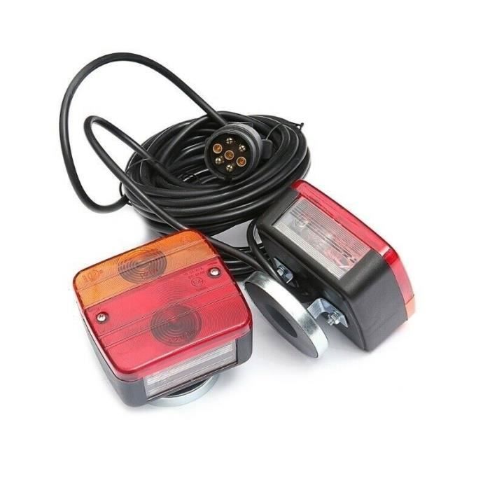 Jeu De 2 Feux Arrière A Base Magnétique Homolgation E11 12V 4 Fonctions 7,5m Câble Pour Auto Tracteur Camion Camionette