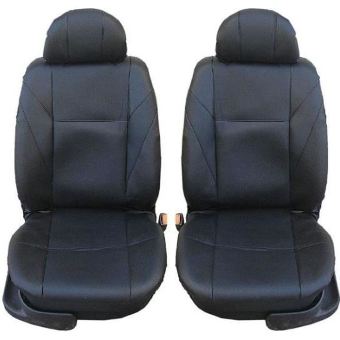 Lot de 2 (1+1) Housses De Siege Avant Couvre-Sieges Universelles De Simili Cuir Noir ECO Pour Auto Voiture