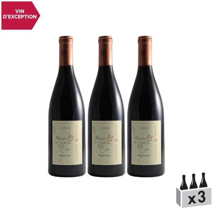 Granite et Galets Crozes-Hermitage Rouge 2017 - Lot de 3x75cl - Dauvergne - Ranvier - Vin AOC Rouge de la Vallée du Rhône - Cépage