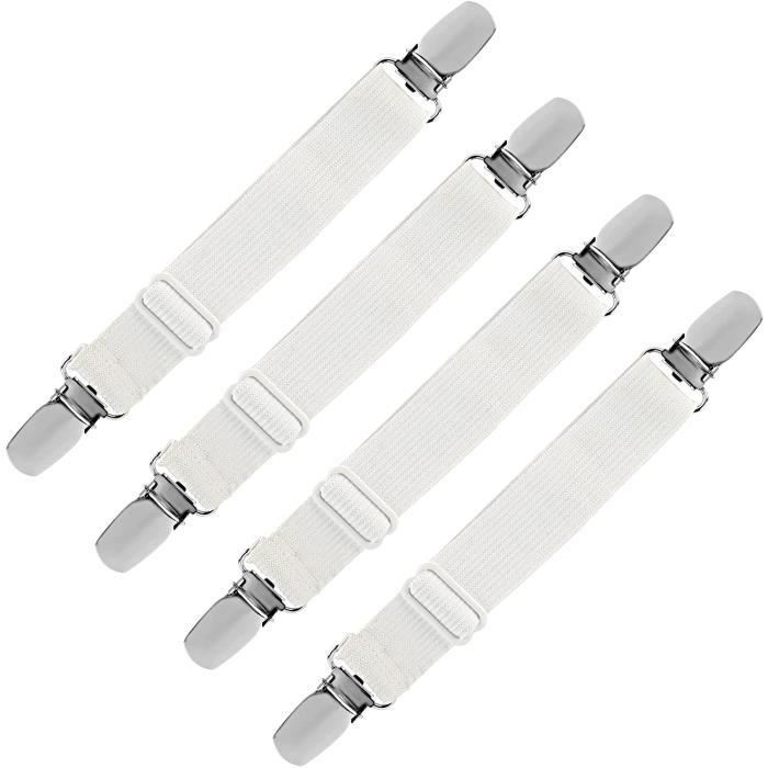 Tendeur Drap Housse Élastique, Fixation Attache Sangle de Maintien Ajustable pour Drap Lit, Canapé, Housse de Repassage (Blanc, Lot