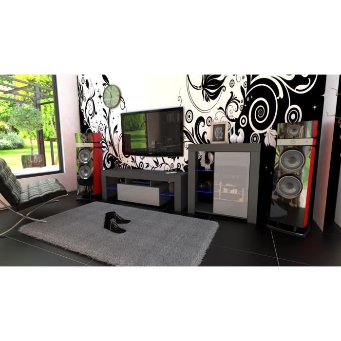 Ensemble de meubles noir mat et gris laqué + led RGB