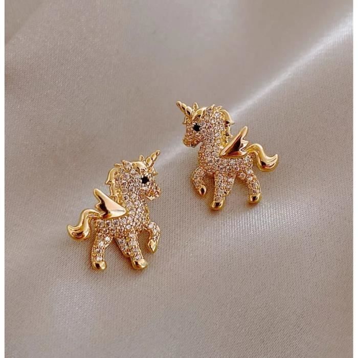 BOUCLES D'OREILLES LICORNE SUR CRISTAUX SWAROVSKI, FIGURINE LICORNE, STATUETTE LICORNE