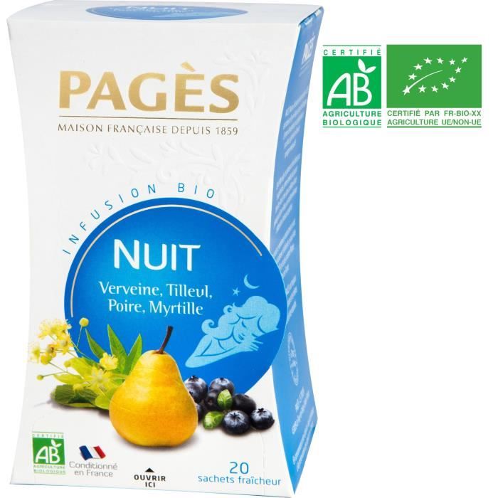 PAGES Infusion Nuit - Verveine, Tilleul, Poire, Myrtille - Bio