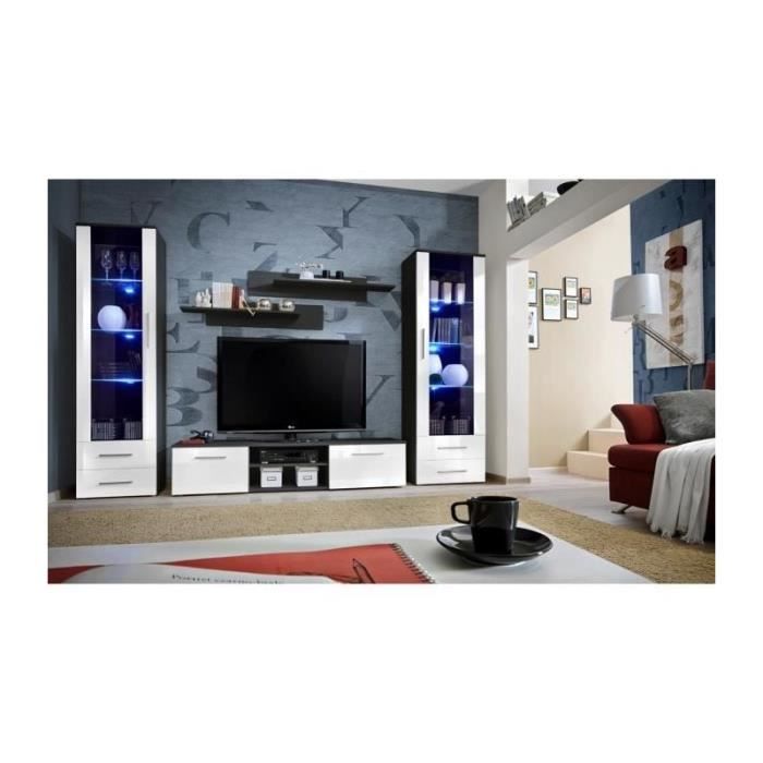 Meuble TV GALINO C design, coloris noir et blanc brillant. Meuble moderne et tendance pour votre salon.