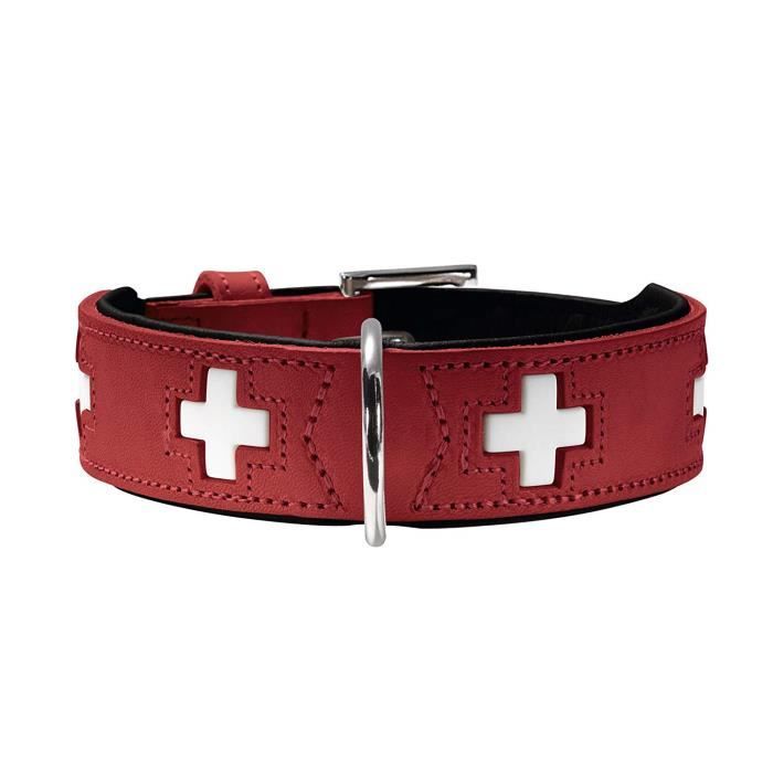 HUNTER Hundehalsband Swiss, Collier de chien en cuir, 60, Rouge-Noir