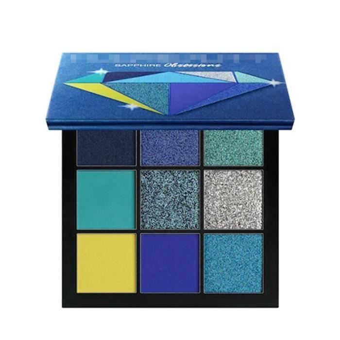 Palette de maquillage fard à paupières mat miroitant 9 couleurs bleu