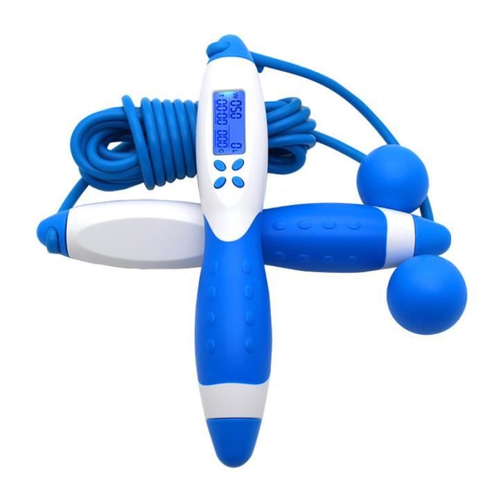 Corde à Sauter Réglable pour Fitness(Type sans corde+Type de corde)Multifonctionnel Avec Compteur Électronique -641 Bleu+Blanc
