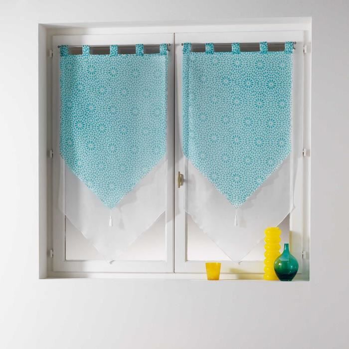 CDaffaires Paire pompon passants 2 x 60 x 120 cm voile double imprime-uni tunis Menthe