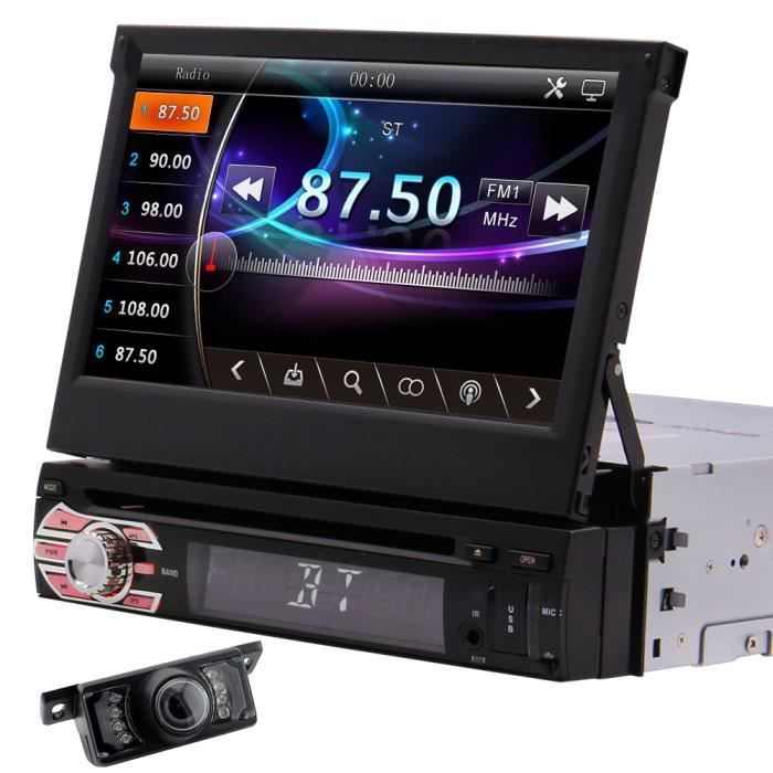 Simple Din voiture stéréo écran tactile Radio avec Bluetooth 7 pouces flip out au tableau de bord tête Autoradio Unité de soutien DV