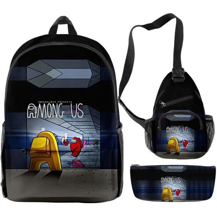 Lot de 3, Among Us 3D Impression Sac à Dos, Sacoche et Trousse à crayons - D