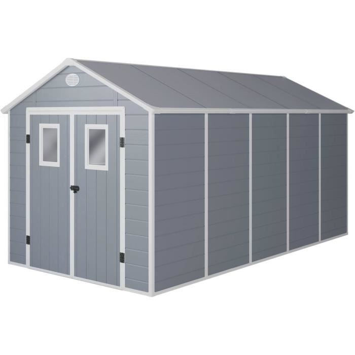 Abri de jardin résine -Texas- - 10.99 m² - 456 x 242 x 239 cm - Gris
