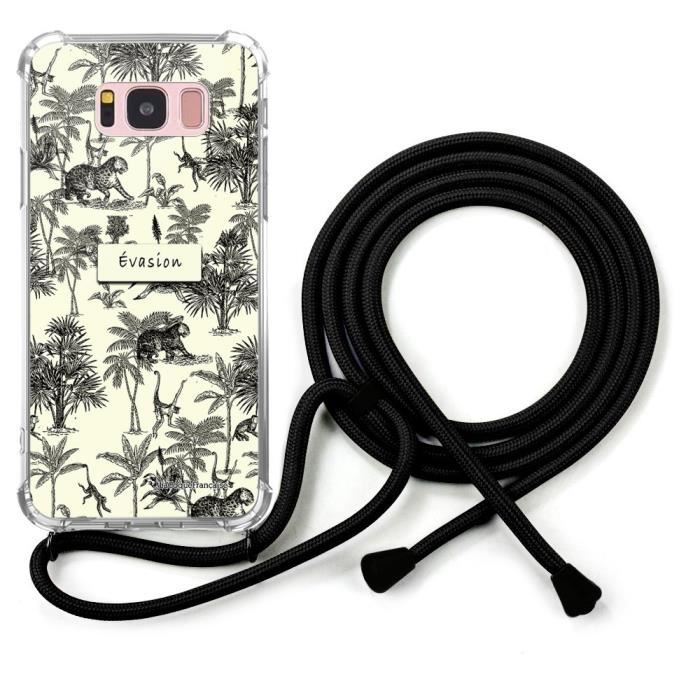Coque cordon pour Samsung Galaxy S8 noir Dessin Botanic Evasion La Coque Francaise