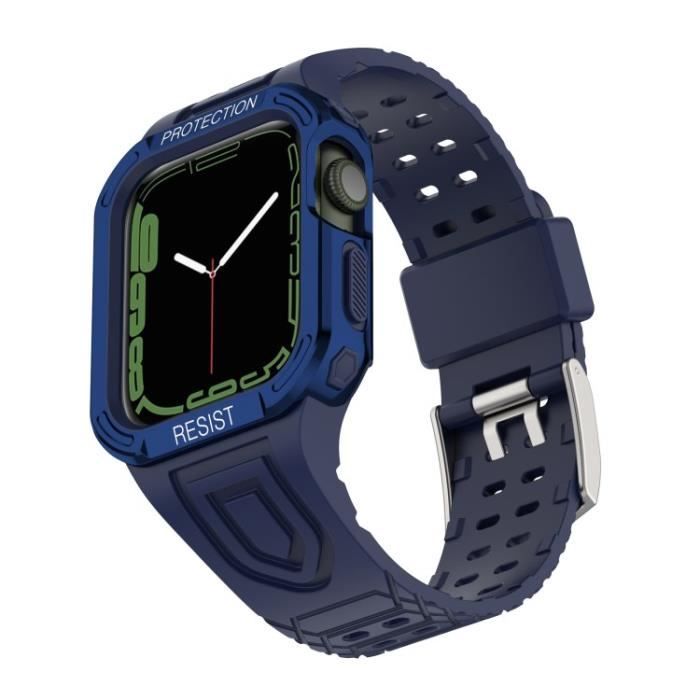 Sangle Pour Apple Watch Series 1-2-3 42Mm-4-5-6-Se 44Mm-7 45Mm Coumor Contrast Adjustable Band + Protective Case,Bleu Foncé-Bleu