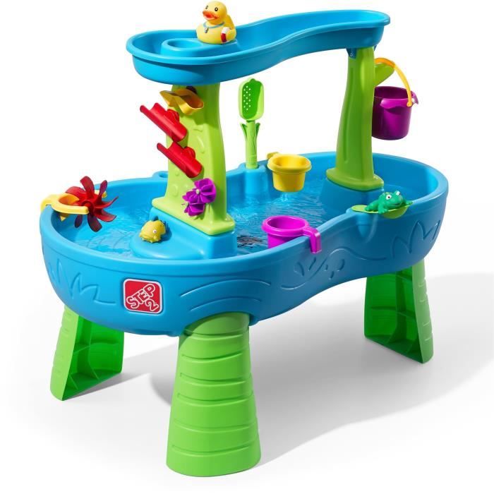Step2 Rain Showers Splash Table d’eau avec 13 accessoires | Table de jeu enfant a eau | Table d’activité pour le jardin en bleu