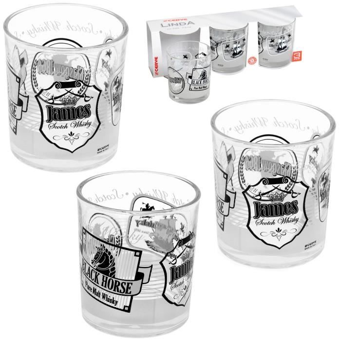 Set Lot 3 Verres à Whisky Cocktail Apéritif Décor Pur malt Luxe Noir 22cl