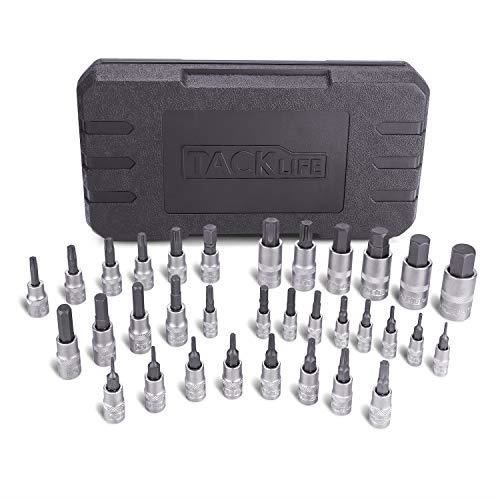 33 Pcs Jeu de Douilles TACKLIFE , 1/2- 1/4- 3/8-, 16 Douilles Etoile Torx + 17 Embouts Hexagonaux Métriques HBS1C