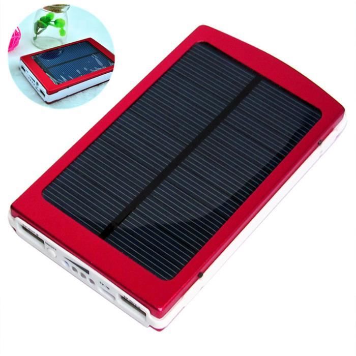 TD® Panneau Chargeur solaire Multifonctionnel -10000 mAh Double port USB et adaptateur-Pratique et Fiable- Power Bank Blanc et Rouge