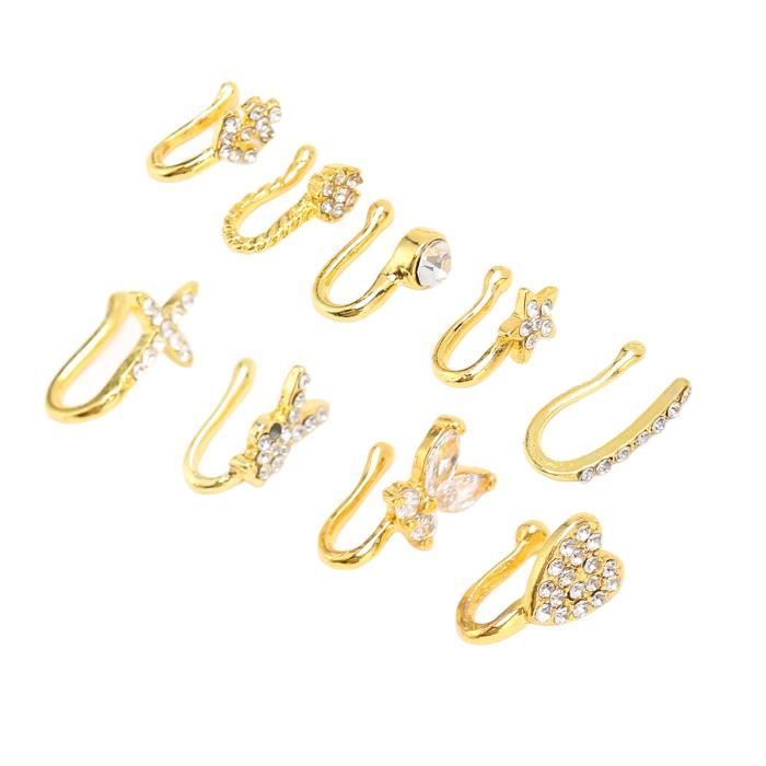 VGEBY pince-nez non percé 9 Pcs Faux Anneaux De Nez Brillant À La Mode Sans Piercing Nez Clip Kit Faux Anneaux De Nez pour Les