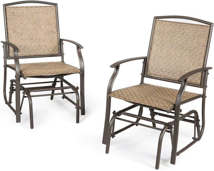 GOPLUS Lot de 2 Chaise de Jardin à Bascule-en Fer et Textile-58x70x94 cm-Charge 150 kg Marron