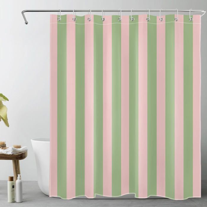 Rideau De Douche 120x200 Cm Rayures Noires Et Roses - Tissu Polyester Imperméable, Anti-moisissure, Lavable Avec Crochets
