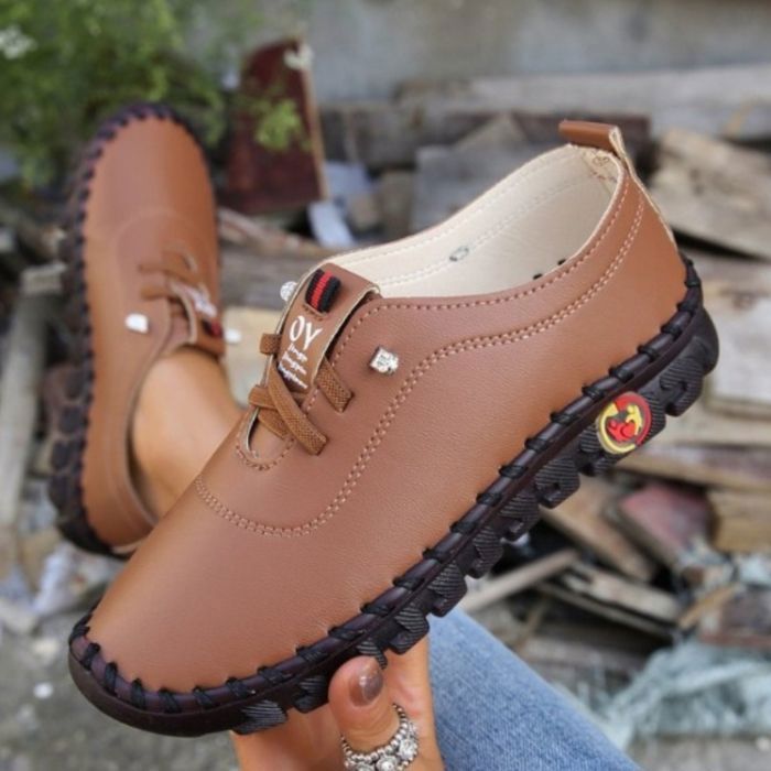 Mocassins Femme En Cuir Enfiler Légère Souple Plat Couleur Unie Noir - Chaussures