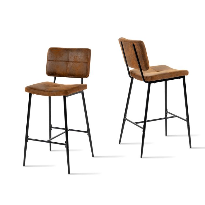 MEUBLES COSY Lot de 2 Tabourets de Bar Chaises Haute avec Dossier et Repose-Pied Tissu en microfibre Marron Rétro vintage