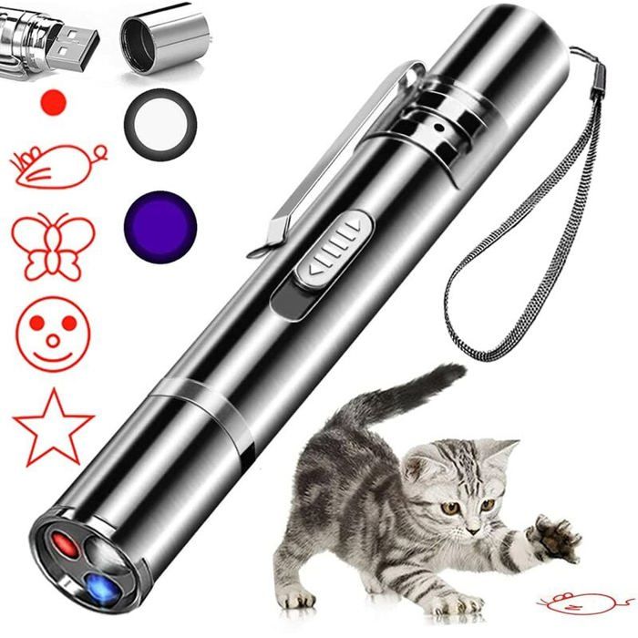 Jouet laser pour chat, pointeur lumineux à LED rouge, jouets interactifs pour chats et chiens d'intérieur, longue portée, 3 modes