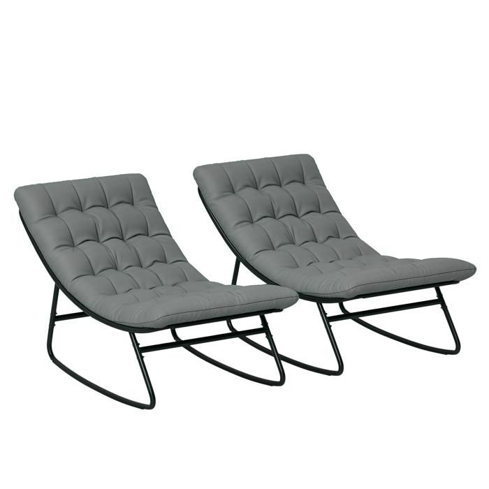 Lot de 2 fauteuils à bascule extérieur - Outsunny - coussins épais siège tissu textilène respirant et cadre en acier - gris