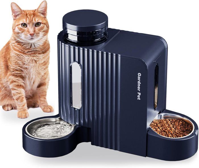 Meilleurs prix pour 2-En-1 Distributeur Croquettes Chat Automatique 3L*2,Distributeur Eau Chat Et Chien Par Gravité,Mangeoire Avec Gamelle Acier Inoxy