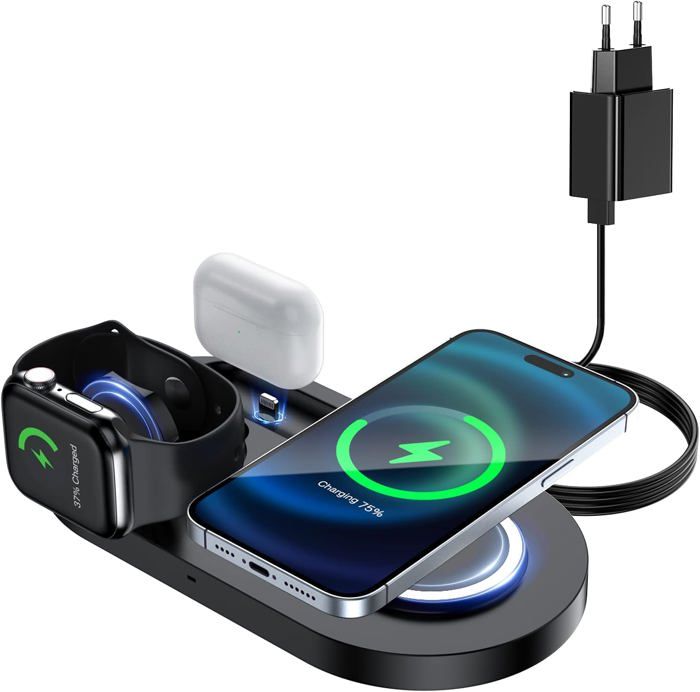 Chargeur Sans Fil 15W Magnétique Pour IPhone 15-12 Et AirPods - Charge Rapide Avec Convertisseur USB-C
