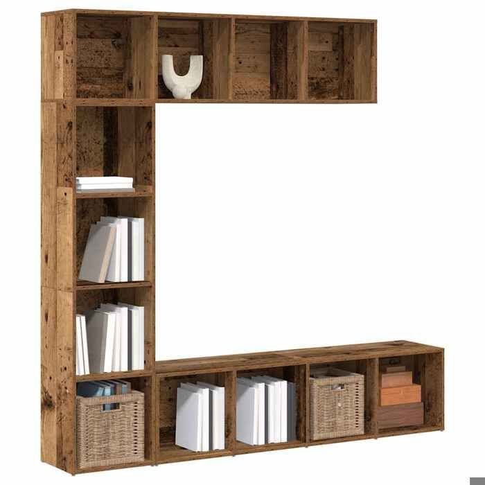 vidaXL Bibliothèques 3 pcs vieux bois bois dingénierie bibliothèque étagère de rangement armoire de bureau étagère à 3328549