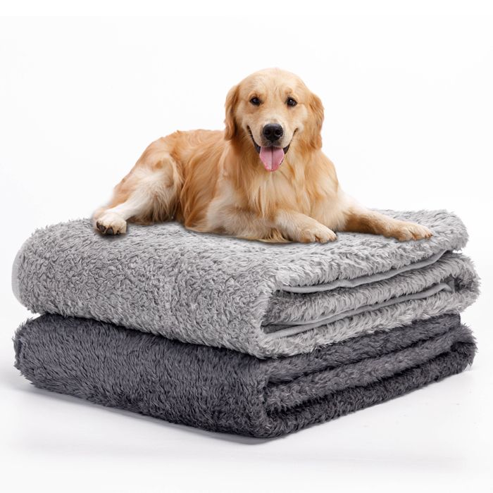 Nobleza 2 x Couverture en Peluche Douces Tapis pour Chien Chat Lavable Gris Foncé et Gris Clair 120*100 cm