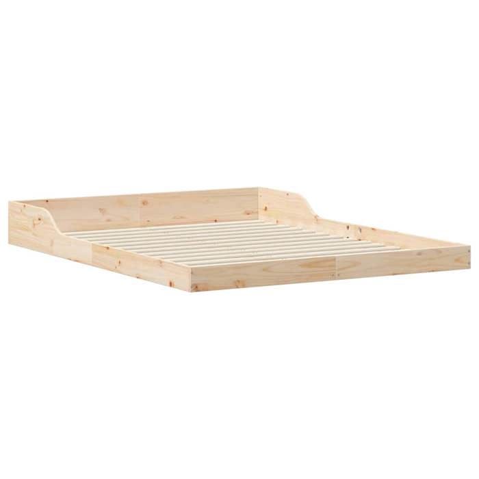 Lit Double Bois - KENNETH - Structure de lit - 2 Personnes - Marron 160x220 cm - Bois massif en pin LL8286