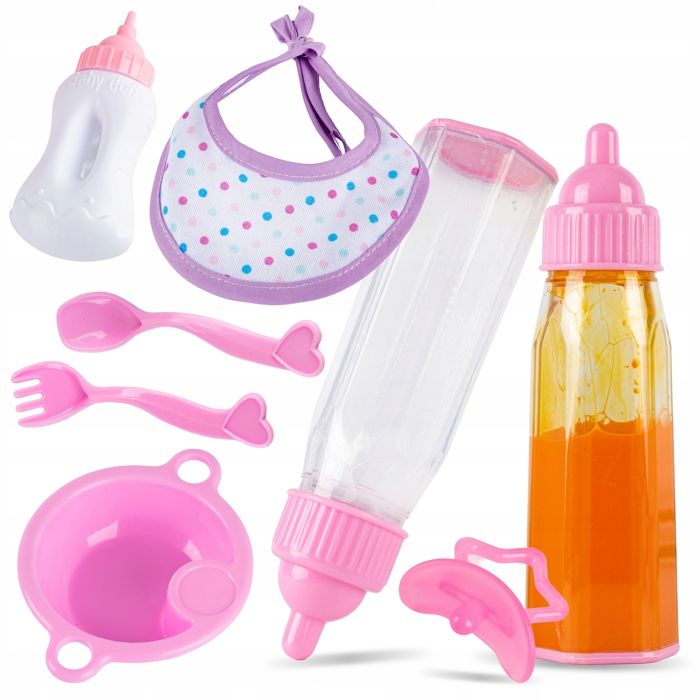 Coffret d’accessoires pour poupée bébé avec biberons magiques et tétine (KP9416)