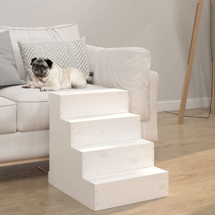 Escalier pour animaux - vidaXL - Bois de pin - 40x49x47 cm - Blanc - Robuste - Facile à monter Escalier pour animaux - vidaXL - Bois de pin - 40x49x47 cm - Blanc - Robuste - Facile à monter