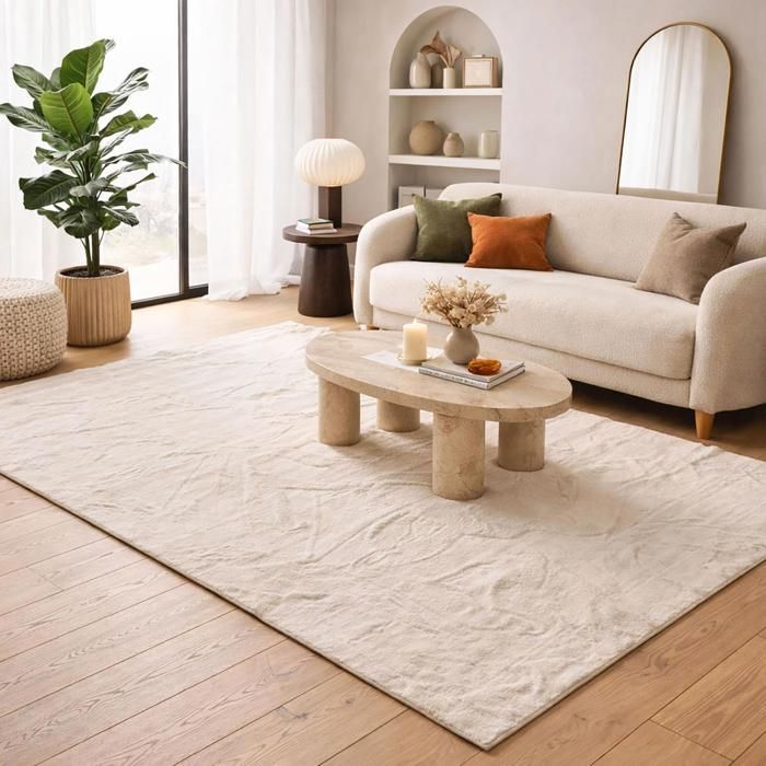 Tapis salon 80 x 150 cm blanc uni lavable ultra doux idéal salon et chambre LYN50