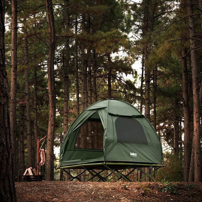 Tente de camping 2 personnes - SOBUY - 193x145x185 cm - Vert - 4 en 1 - Sac de transport avec roues