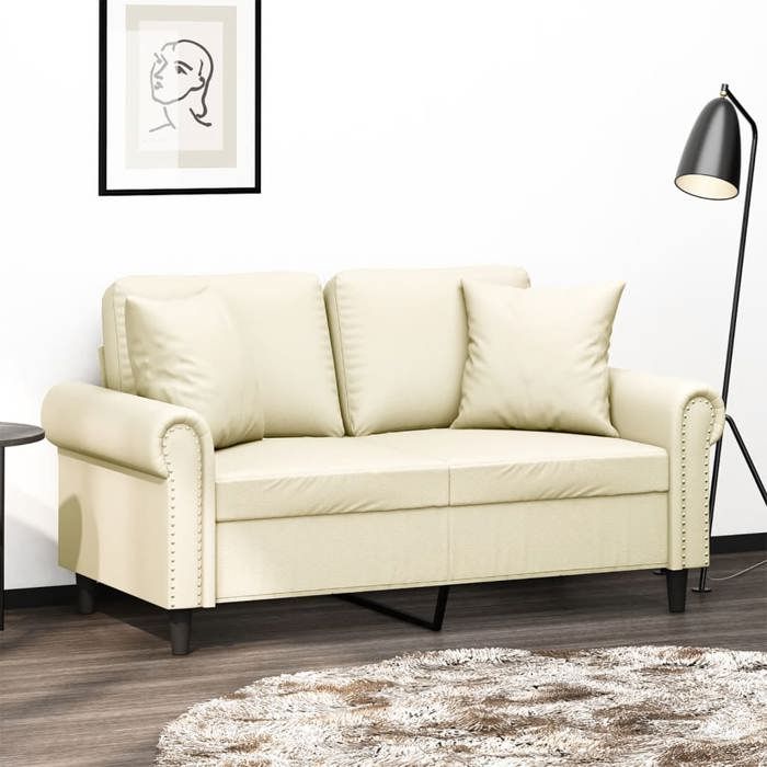 NEW 2026 Canapé moderne - Design ergonomique - pour salon - 2 places avec oreillers crème 120 cm similicuir L2010