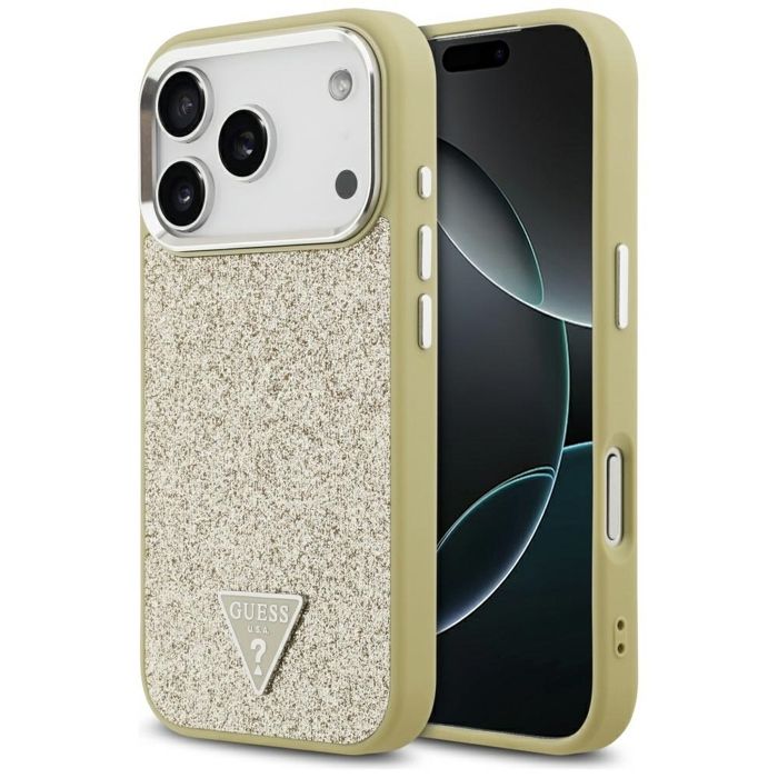 Coque Guess Glitter Triangle Logo MagSafe pour iPhone 17 Pro Gold