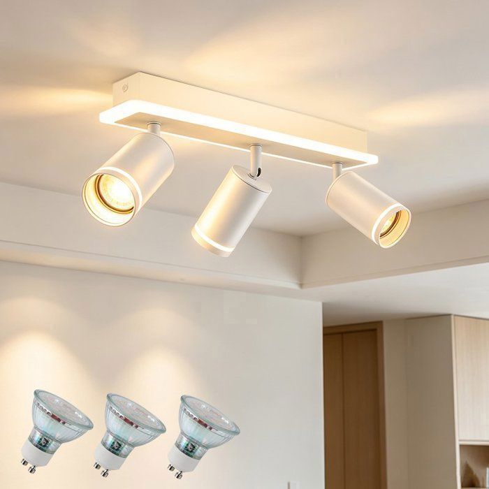 Plafonnier 3 Spots Blanc ACELIFE - 12W + 18W GU10 - 2700K - Orientable 350° - Lampe de Plafond pour Salon Chambre Cuisine
