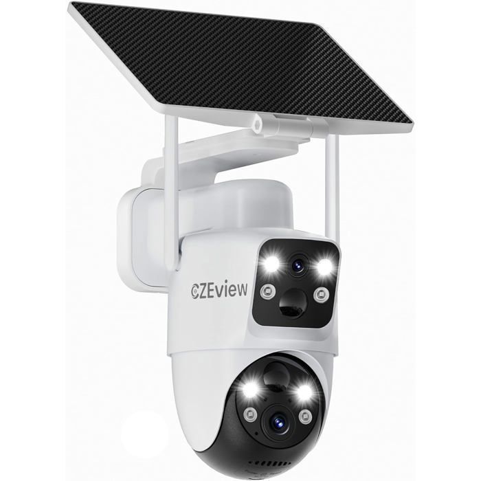 CZEview 4MP Caméra Surveillance sans fil WiFi solaire extérieure 360°PTZDouble objectif Vision nocturne couleurPIRWiFi 24 GHz