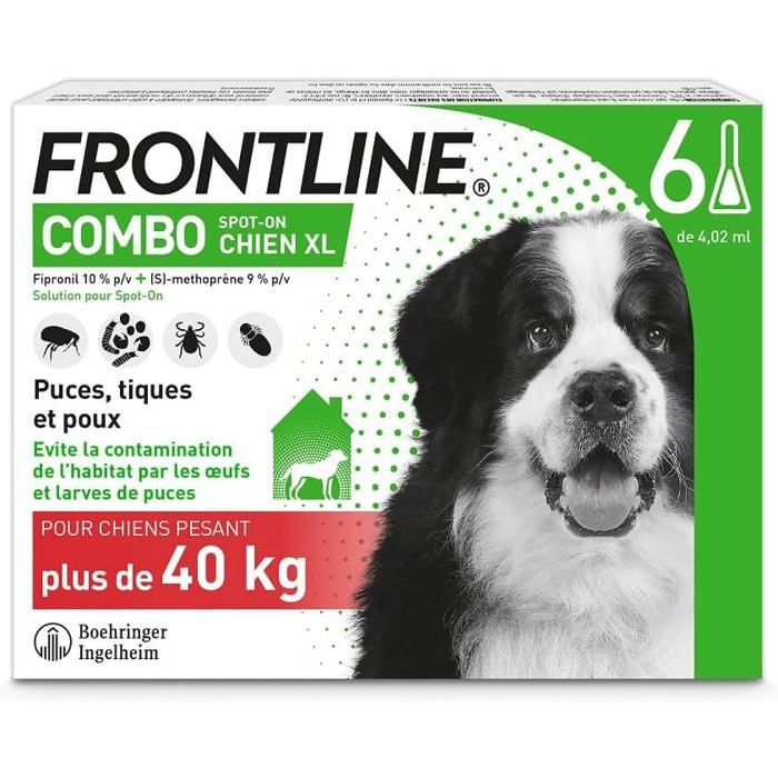 Combo Chien - Anti Puces Anti-Tiques - Protège LHabitat1 Élimine Puces Pendant 8 Semaines/Tiques Pendant 4 Semaines [A2]