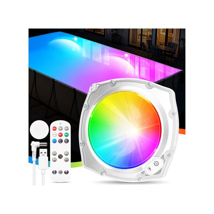 Lumiere Piscine Hors Sol avec Télécmande Rechargeable Lumiere Piscine Sous lEau avec 9 Modes Spectacle Lumineux PROJECTEUR
