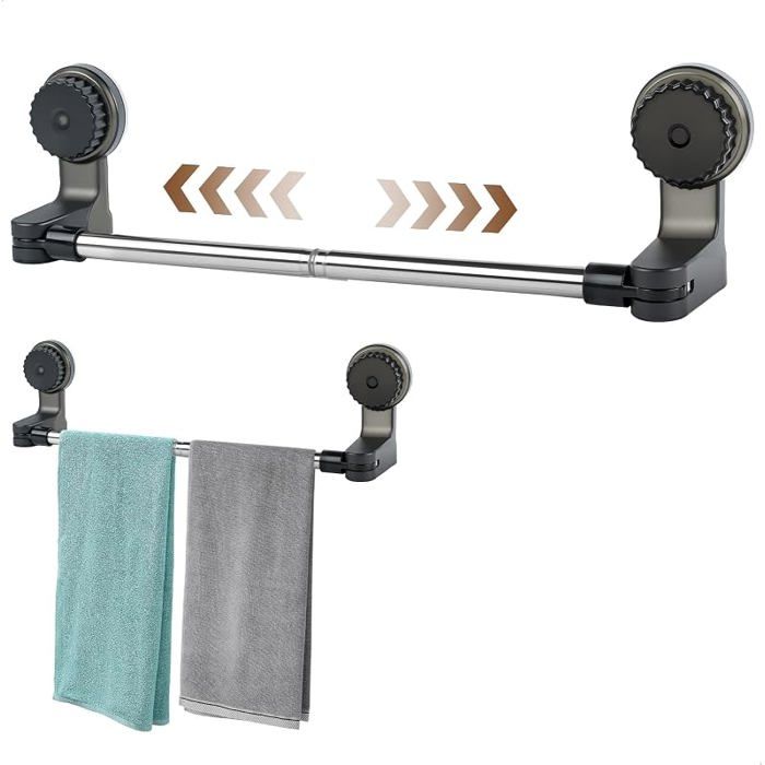 Porte Serviette Mural Régble 36 61cmSupport Ventouse sans Perçage pour Salle de BainBarre Porte Serviette Tournante à 180°