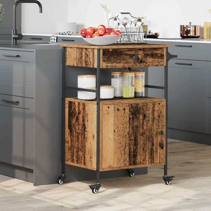 Chariot de cuisine - vidaXL - Desserte de cuisine - bois - bois ancien - 56 x 43 x 89 5 cm@yyb67f