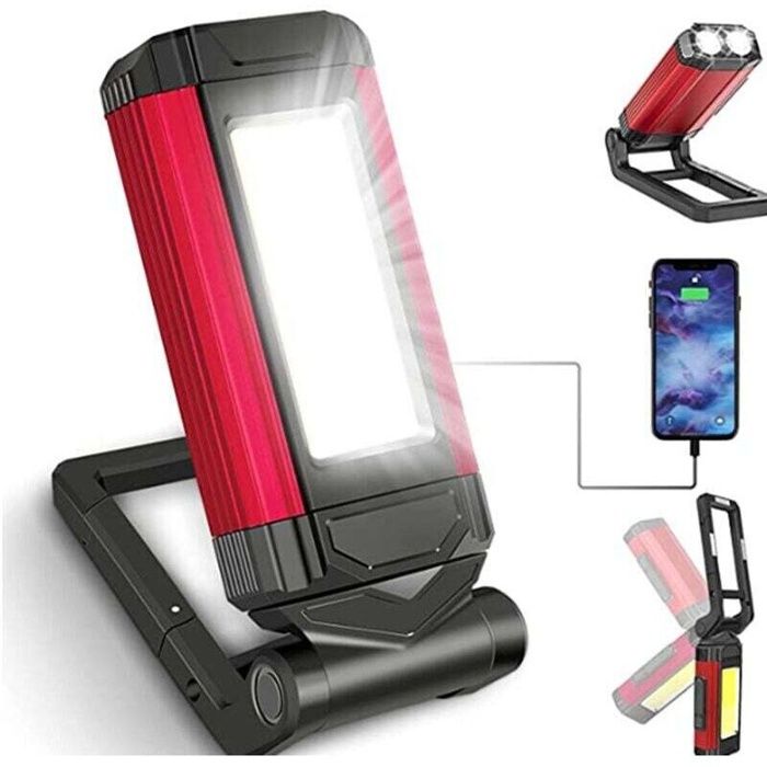 Baladeuse LED de travail rechargeable puissante avec base magnétique lampe torche IPX6 étanche adaptée atelier garage et camping